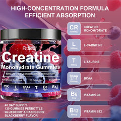 Label close-up on Fitfido creatine gummies highlighting vegan and gluten-free attributes