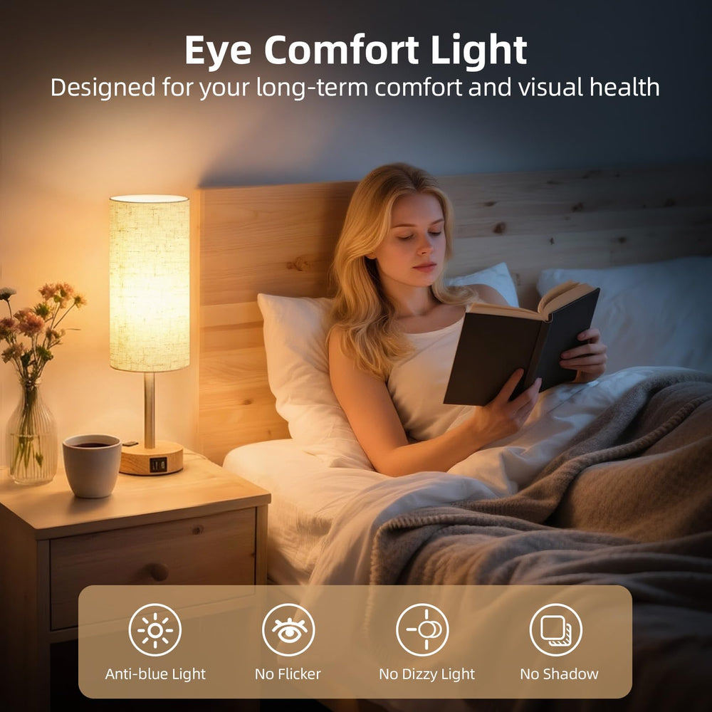 Eye-care LED bulb included for glare-free reading sessions.