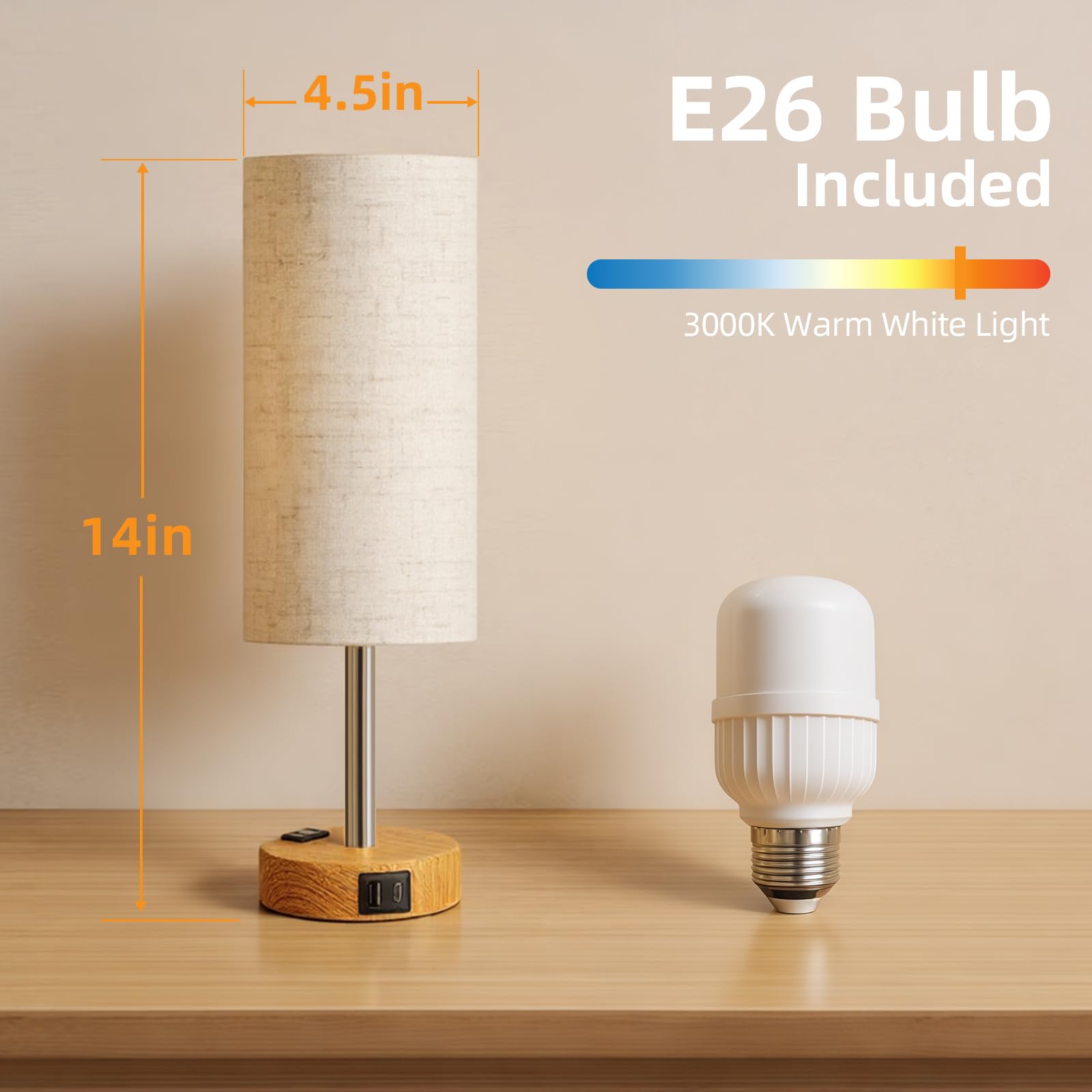 USB-A port visible on Fitfull table lamp for extra device charging.