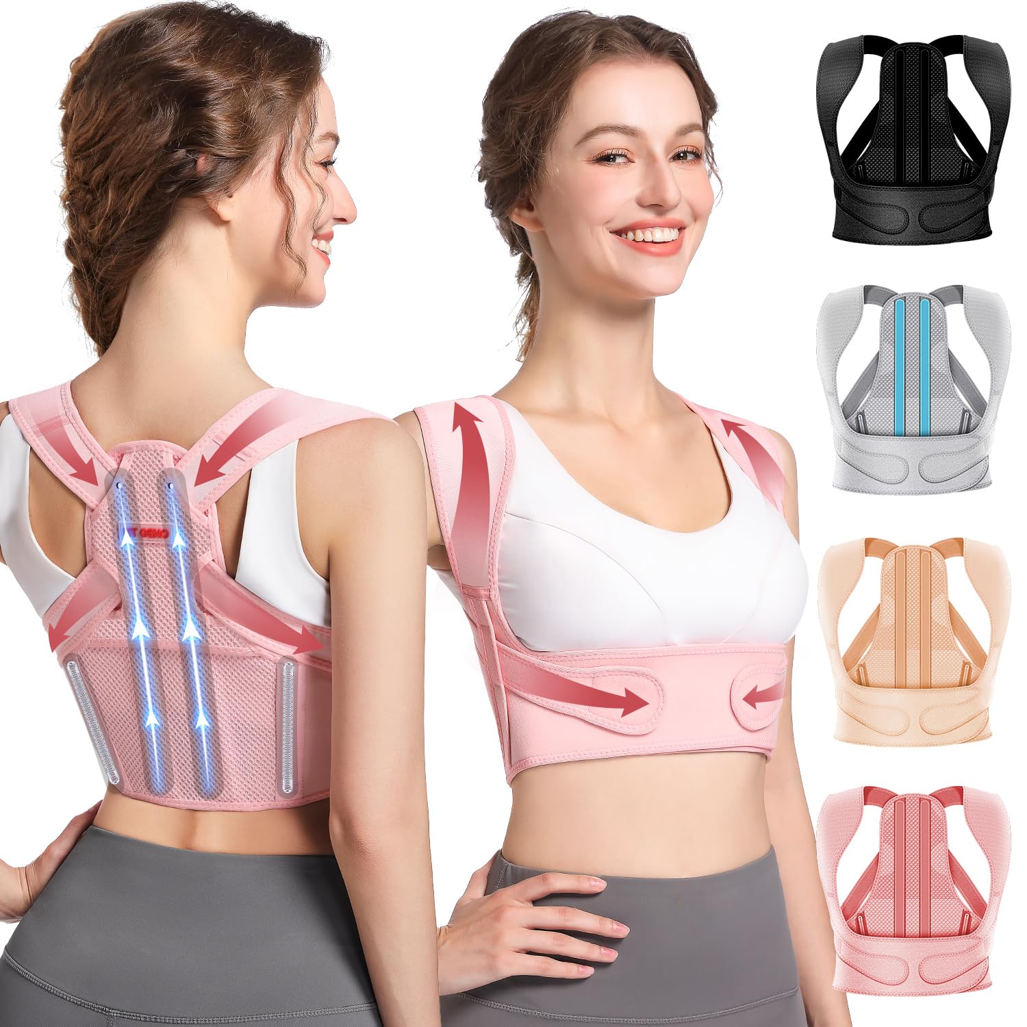 Fit Geno posture corrector with adjustable belt offers comfortable upper back support.