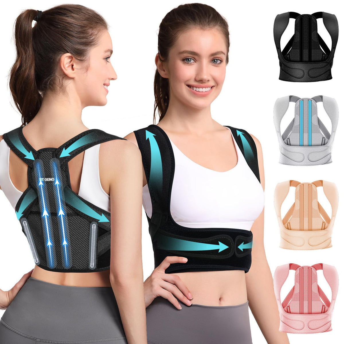 Fit Geno Posture Corrector adjustable strap for comfortable daily wear.