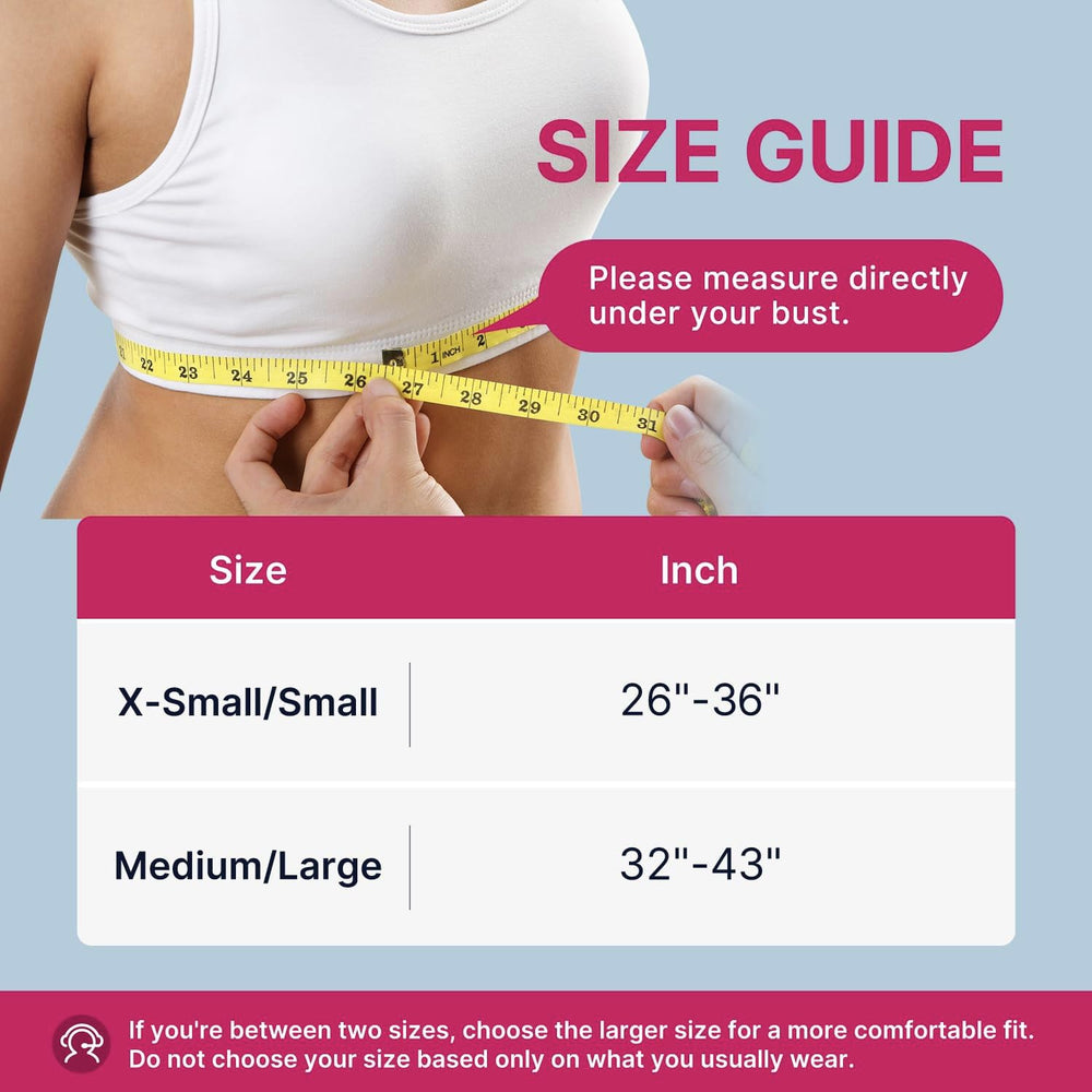 Fit Geno women's size M/L fits under-bust 32-45 inches for a secure fit.