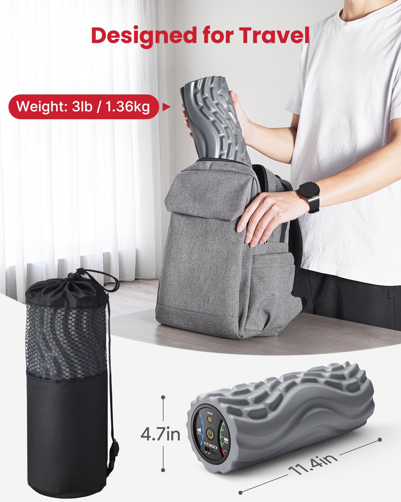 FITINDEX vibrating foam roller shows three density patterns for targeted relief