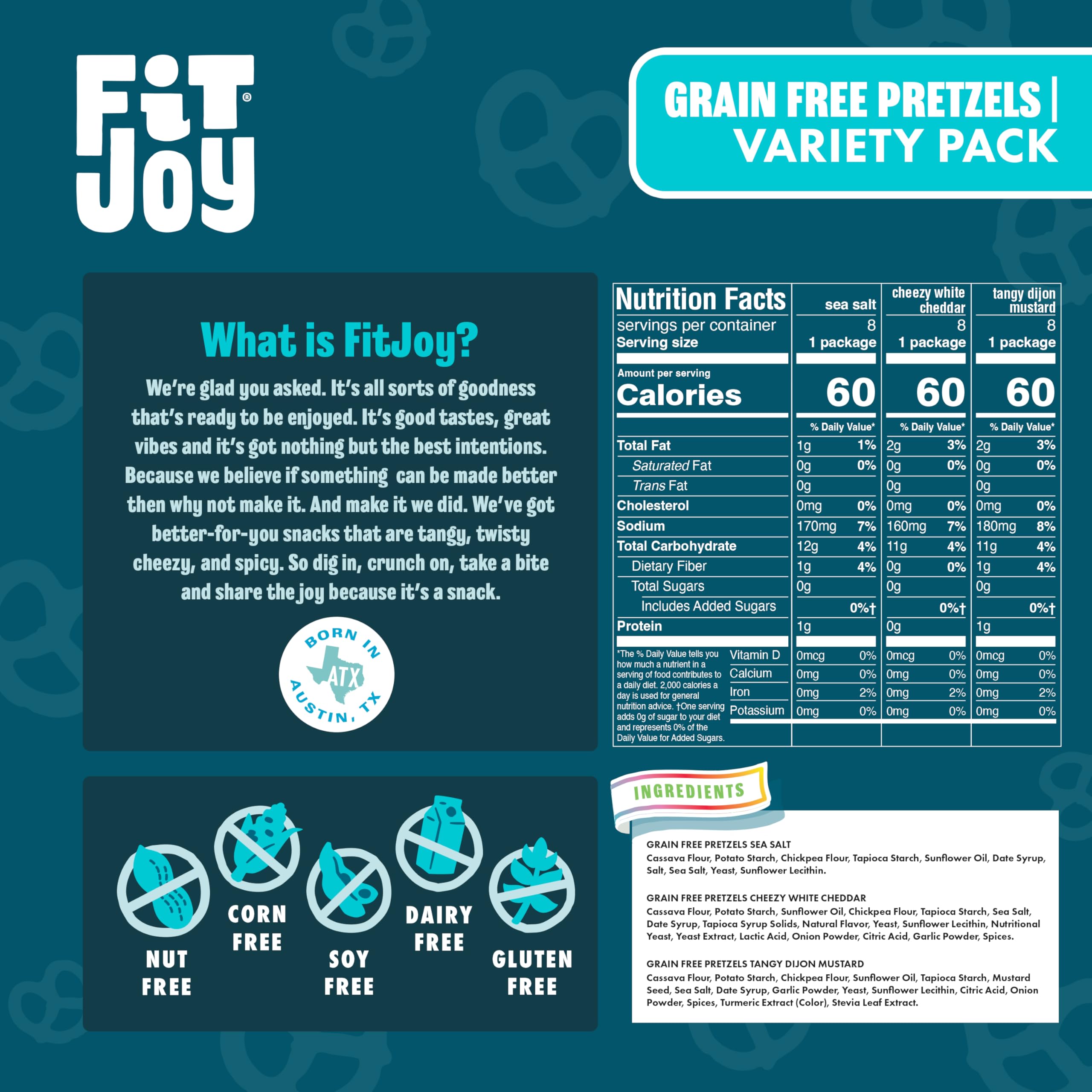 FitJoy Sea Salt Pretzel Twists 24-pack savory crunch for lunch