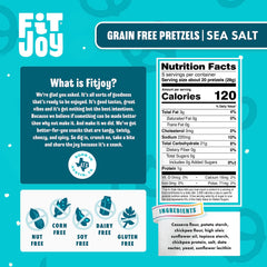 FitJoy sea salt pretzels 5oz bag closeup; crisp texture and classic flavor.