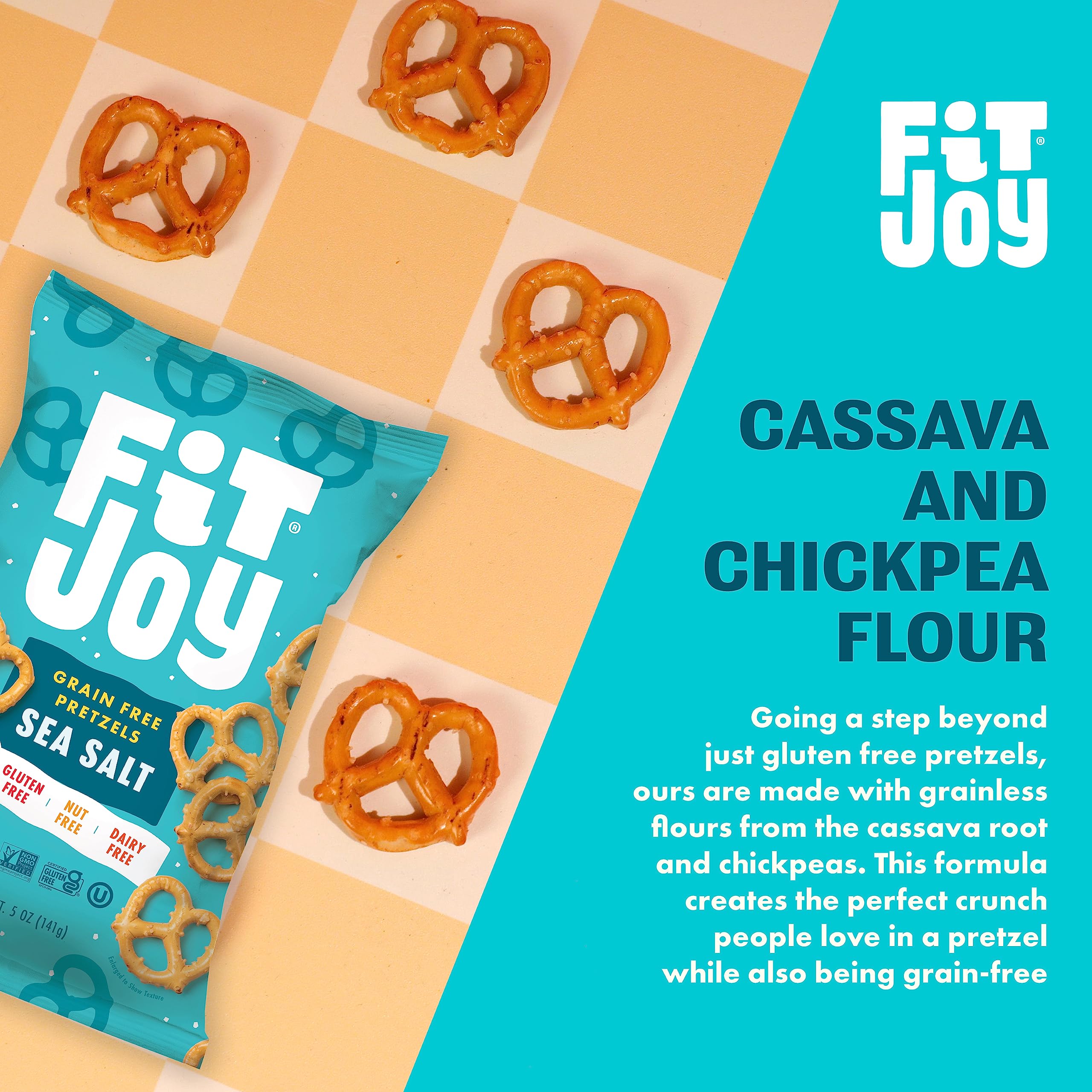 FitJoy sea salt pretzels family snack closeup; kid-friendly and mindful munching.