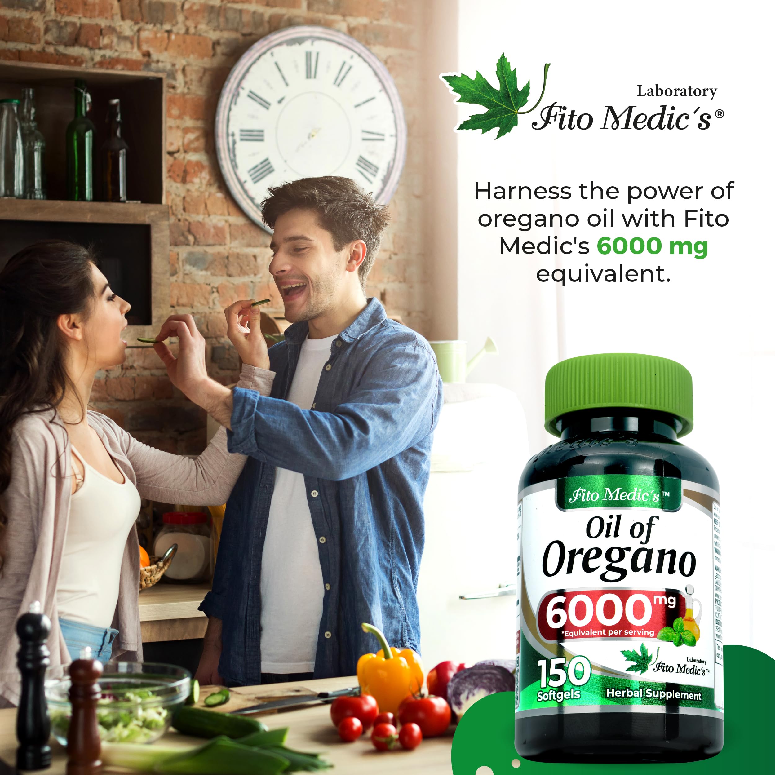 Packaging scene with FITO MEDIC'S oregano oil softgels on a clean surface