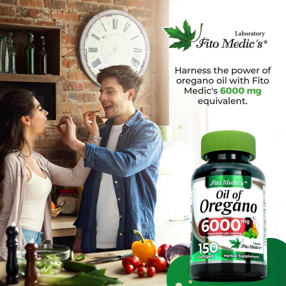 Packaging scene with FITO MEDIC'S oregano oil softgels on a clean surface