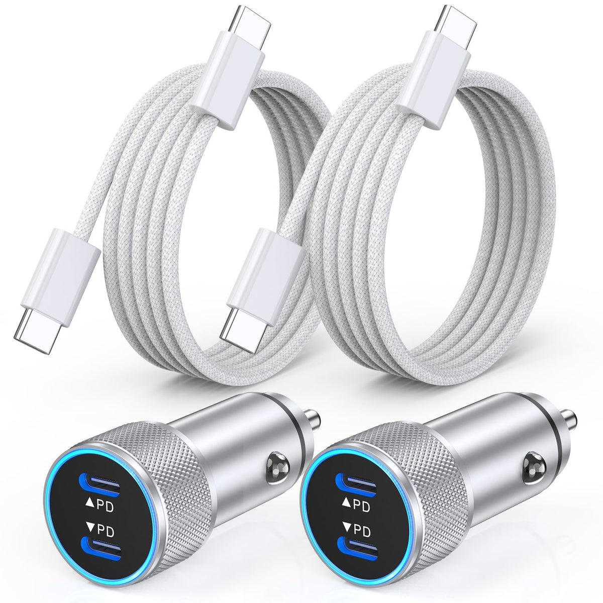 Fitequipment iPhone 16 car charger with dual-port design for two devices.