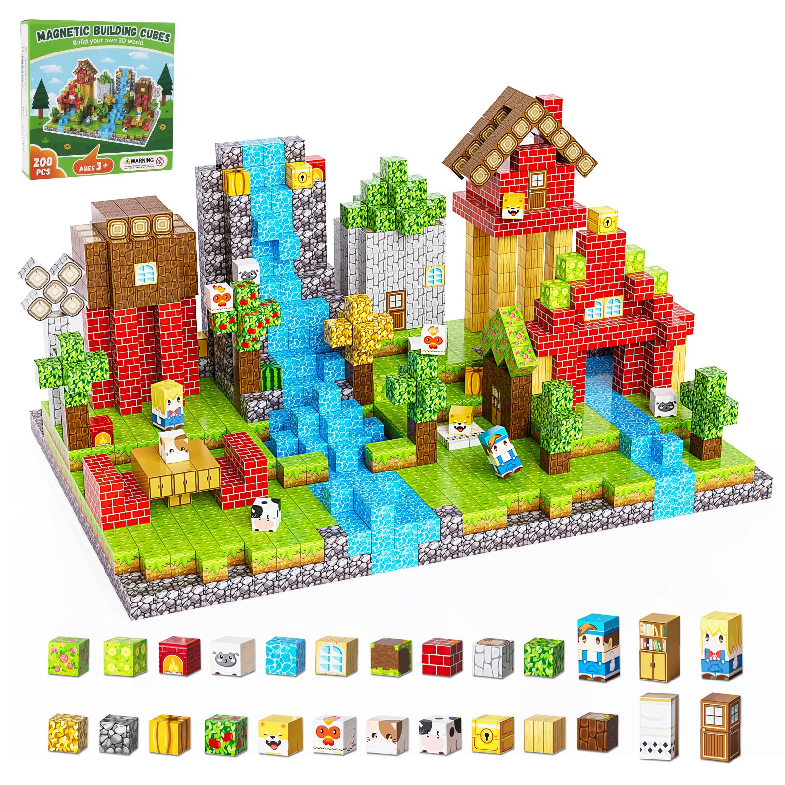 Fitrobust 200PCS magnetic building blocks set with forest world theme for creative play.