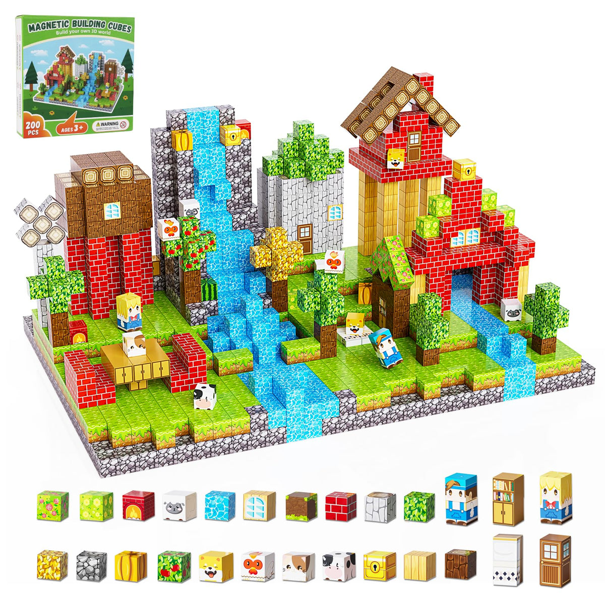 Fitrobust 200PCS magnetic building blocks set with forest world theme for creative play.