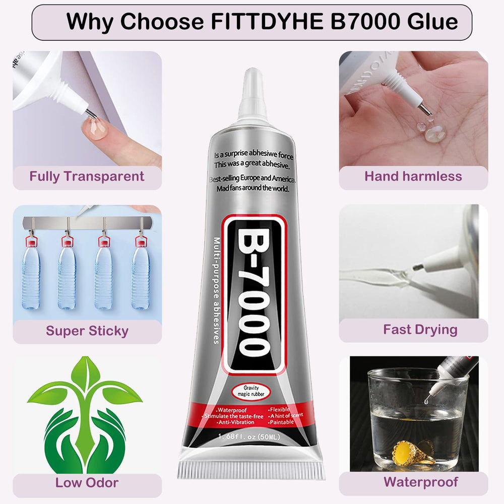 FITTDYHE B7000 on multiple surfaces demonstrates versatile bonding for crafts and jewelry