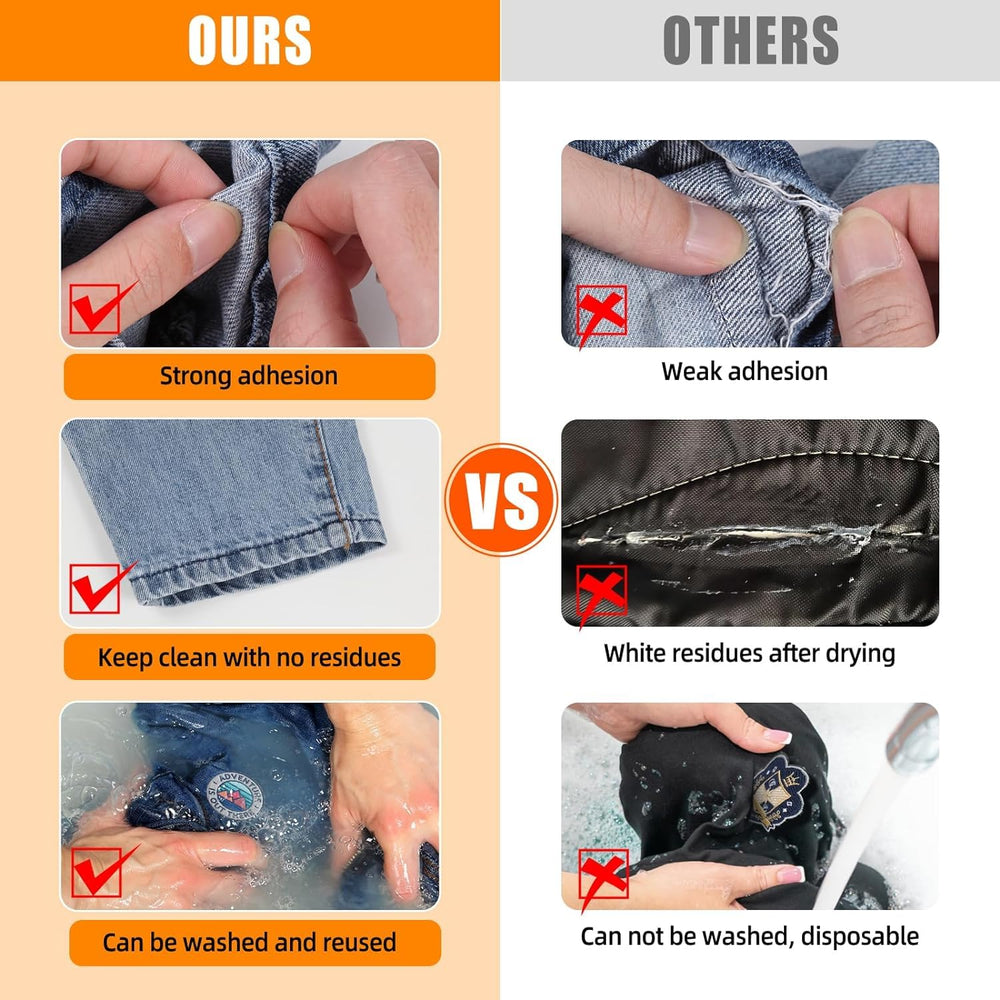 Denim repair with durable, washable bond.