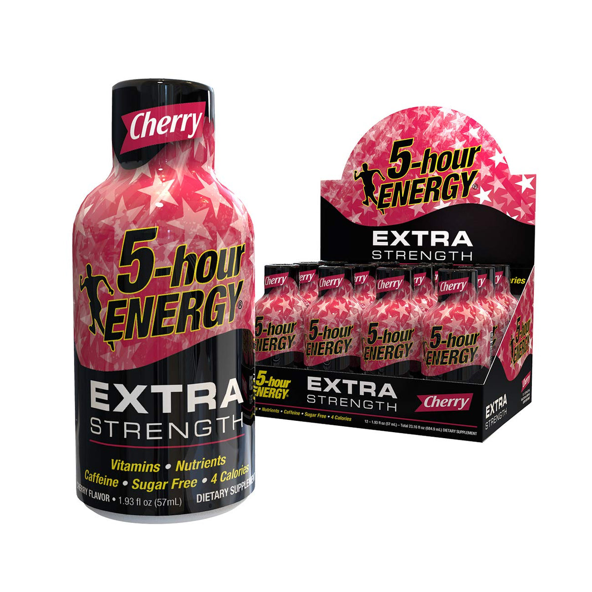 Five-hour Energy Extra Strength Cherry shot packaging for on-the-go alertness.
