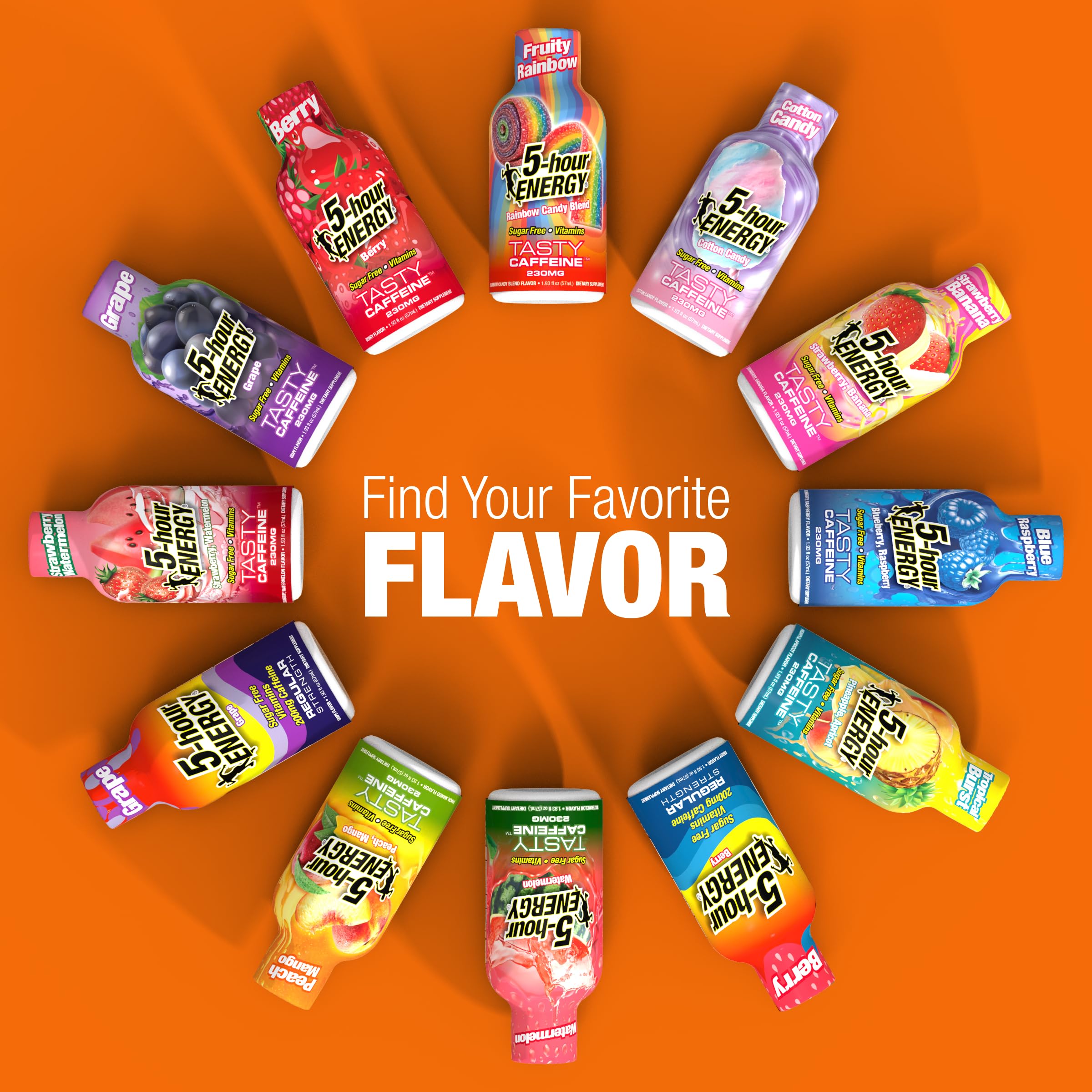 Five-hour ENERGY confetti cake shot near desk for quick alertness.