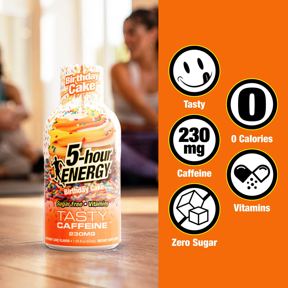 Five-hour ENERGY bottle showing back panel for ingredients and directions.