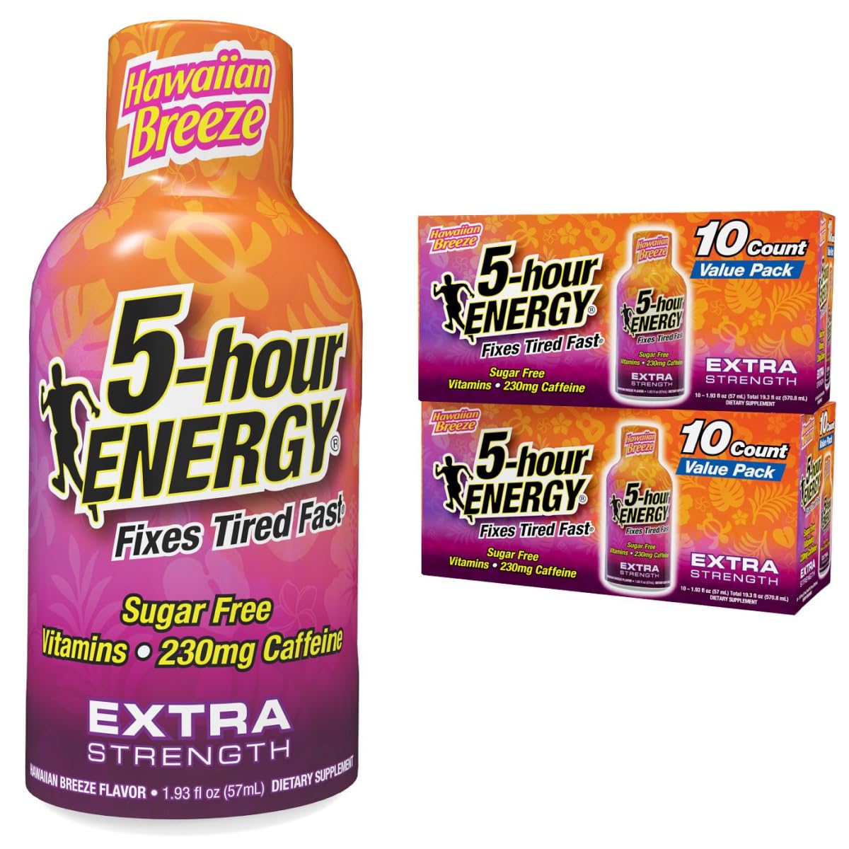 Five-hour ENERGY Hawaiian Breeze energy shot bottle ready for quick alertness on the go