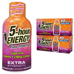 Five-hour ENERGY Hawaiian Breeze energy shot bottle ready for quick alertness on the go