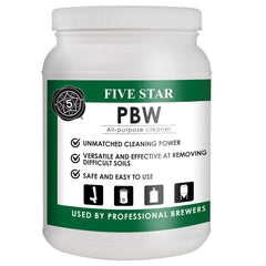Five Star PBW cleanser bottle pouring for heavy-duty cleaning.