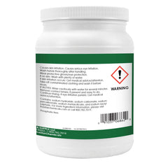 PBW cleanser soaking in a container to reach tough residues.