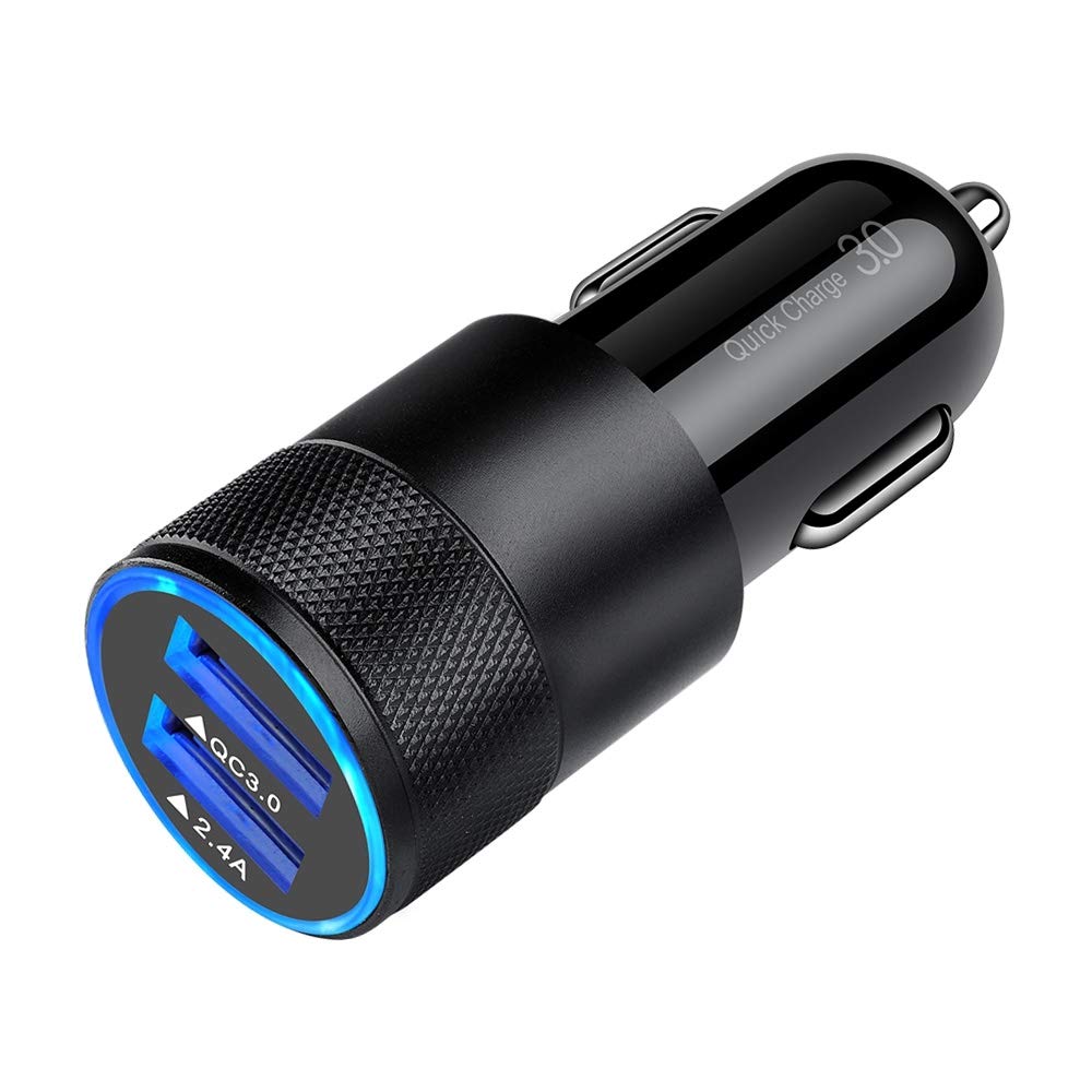 FiveBox fast car charger in-dash socket powers two devices on the go.