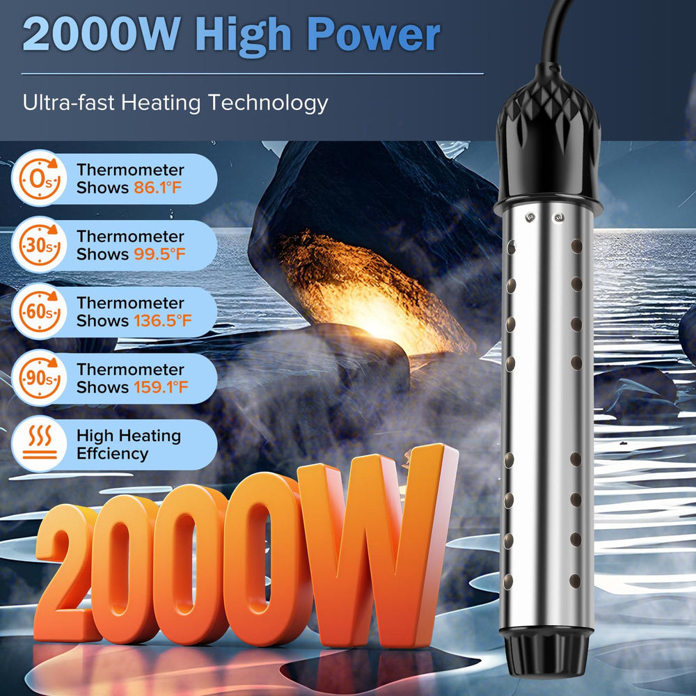 FiveCubs immersion heater with digital thermometer for precise temp monitoring.