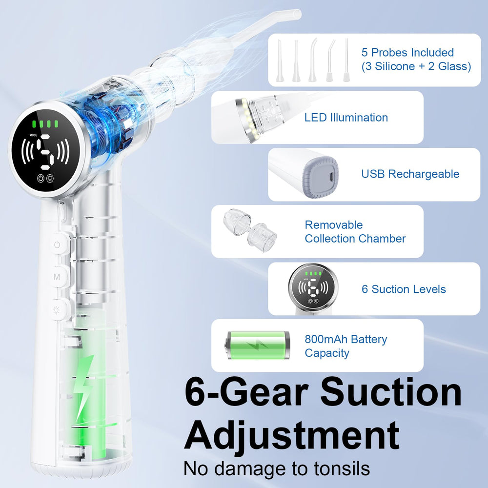Fivepropy electric vacuum tonsil stone remover with multiple suction modes