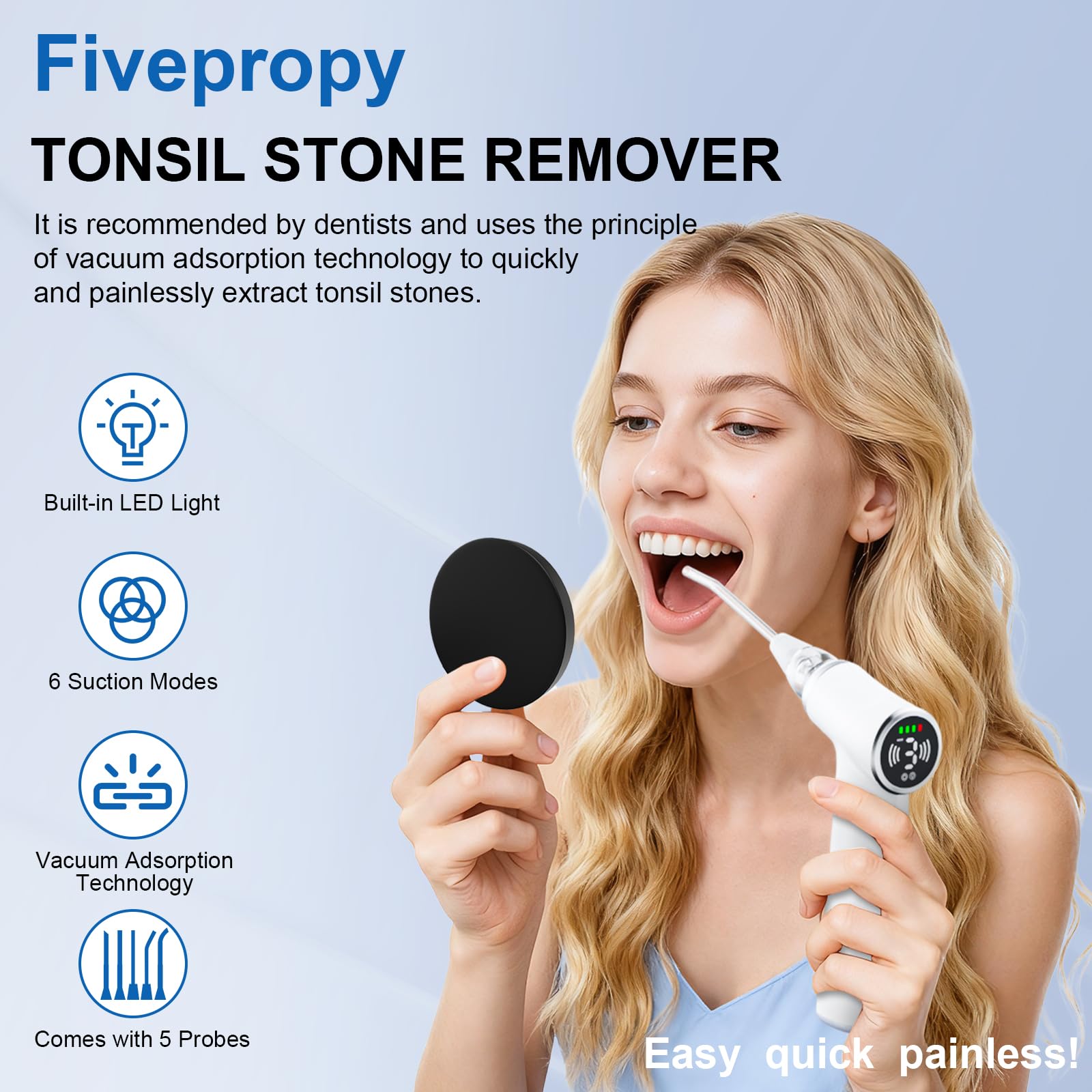 Fivepropy silicone probe for tonsil stones provides comfortable extraction