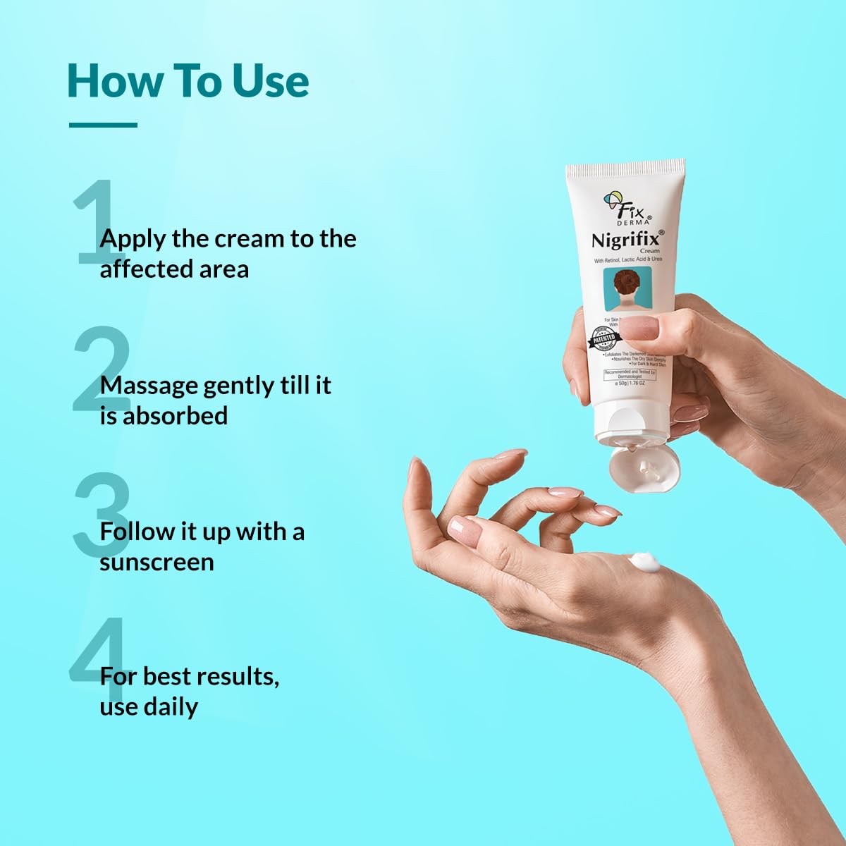Knuckles-area care with FIXDERMA Nigrifix promotes a more even appearance.