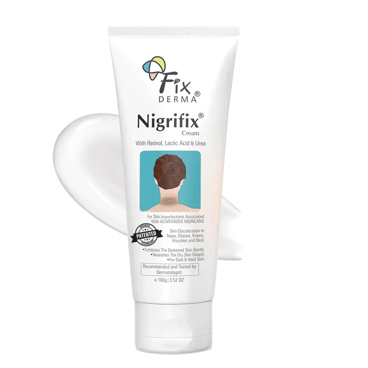 FIXDERMA Nigrifix cream on the neck for a smoother, more even-toned look.