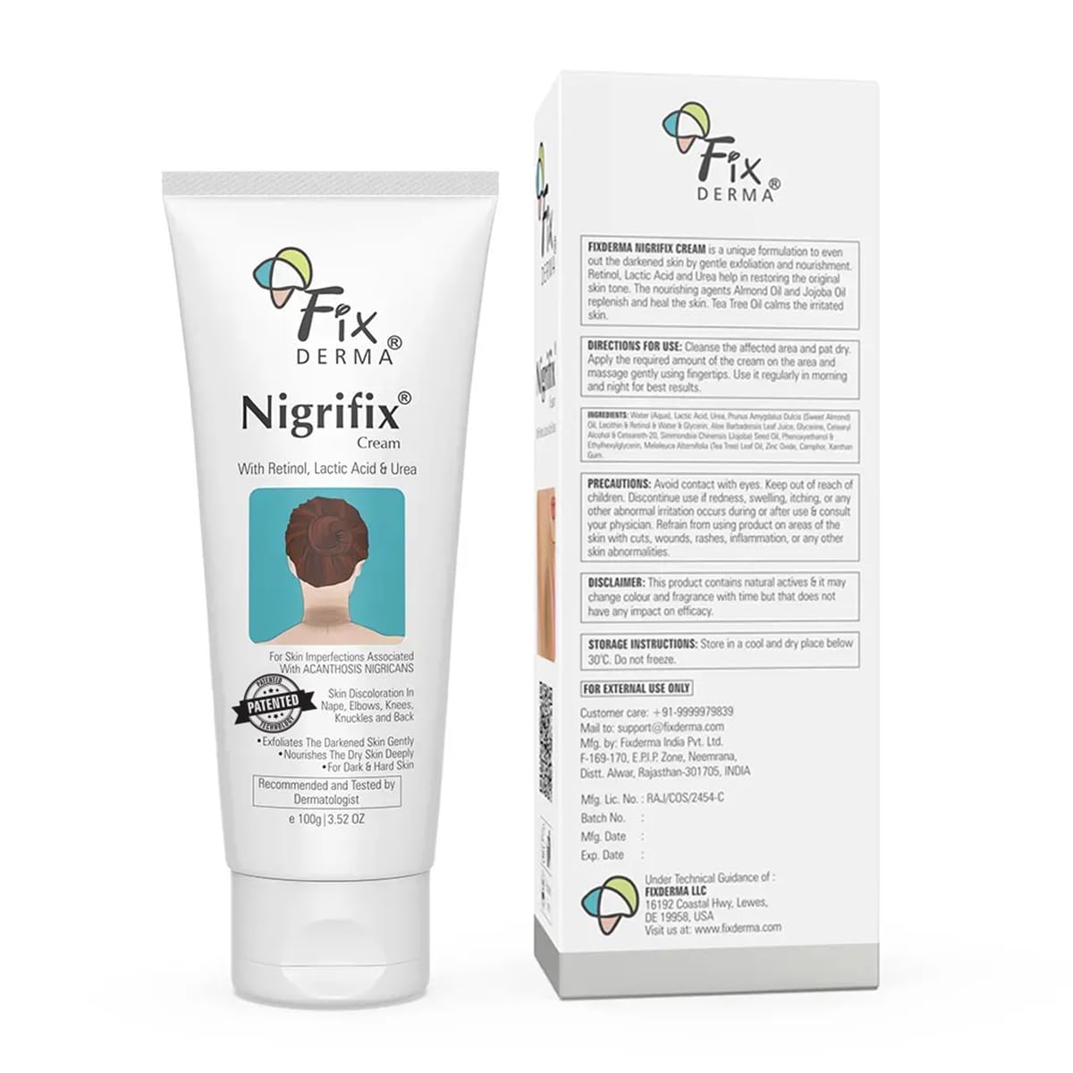 FIXDERMA Nigrifix uses retinol and lactic acid for gentle exfoliation and hydration.