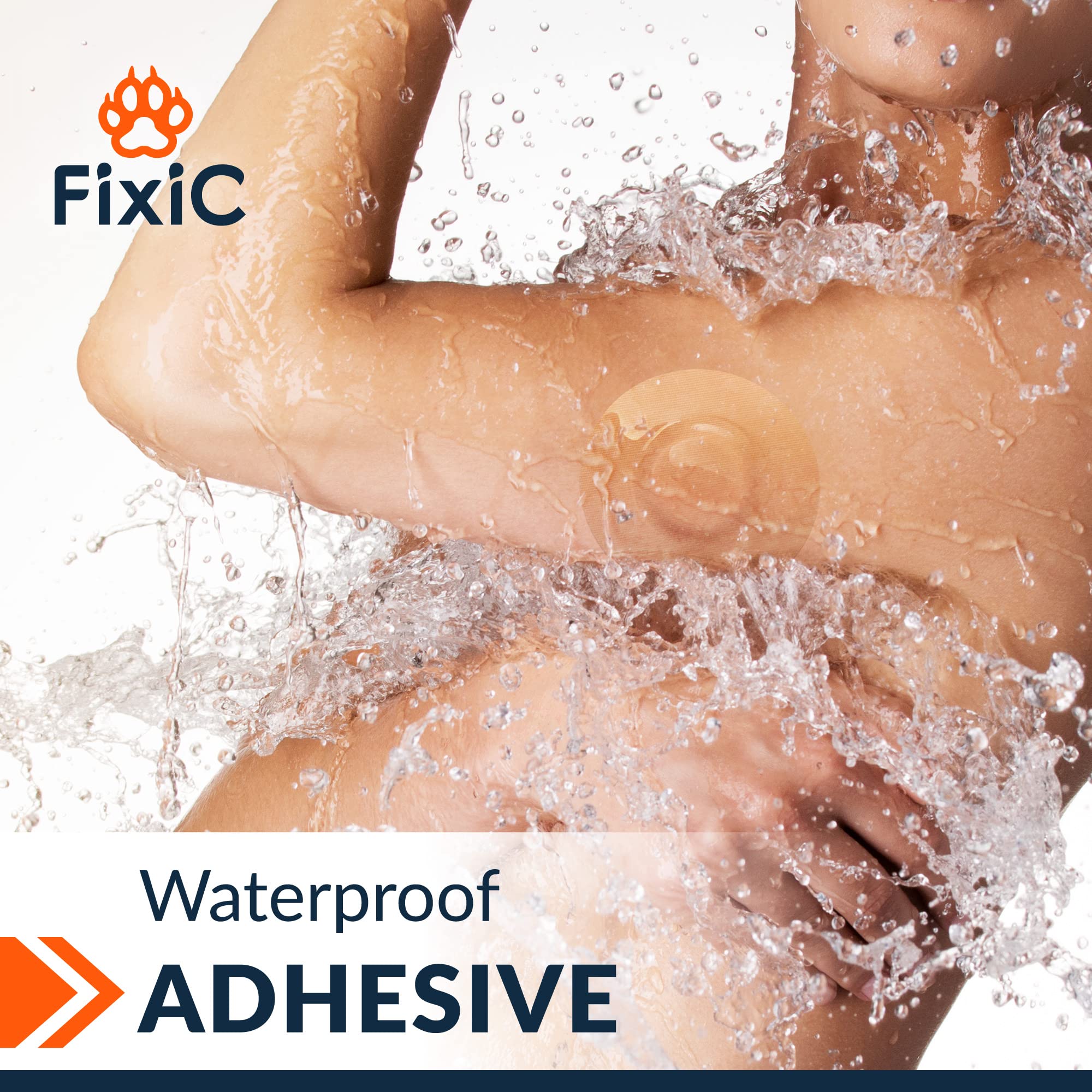 Fixic patch applied on Guardian sensor; waterproof shield in use.