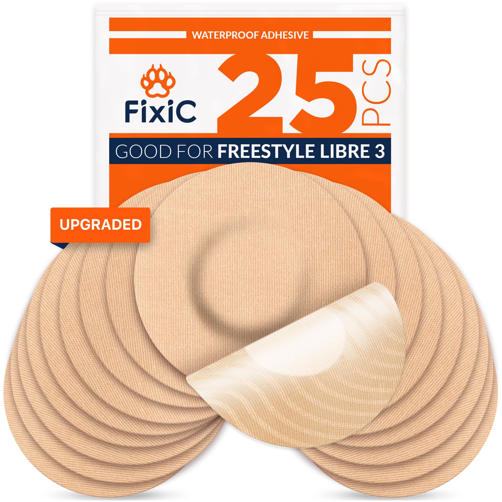 Fixic Libre 3 sensor cover packaging shows a 25 patch pack