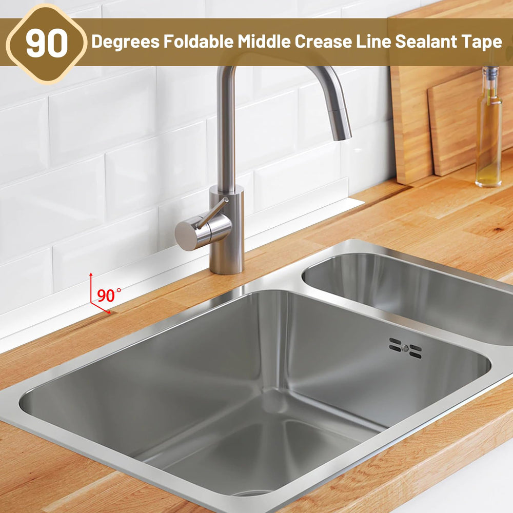 Fixmend bath caulk tape along bathtub edge for tidy seals
