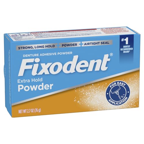 Fixodent Extra Hold powder 2.7 oz box highlights value pack design.