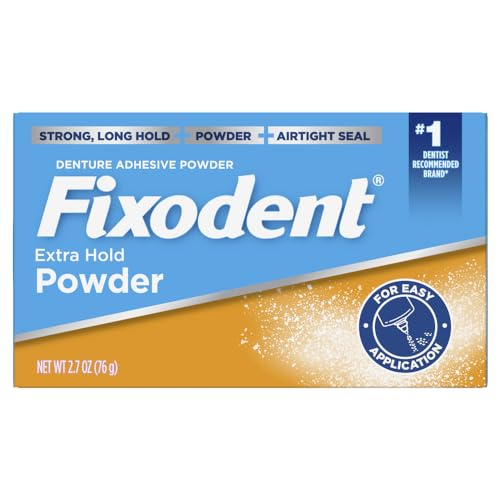 Fixodent Extra Hold powder application scoop demonstrates simple daily use.