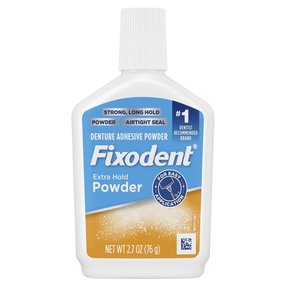 Fixodent Extra Hold powder used during meals for confident eating.