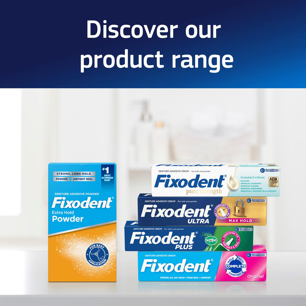 Fixodent Original full-partial denture use in daily life.