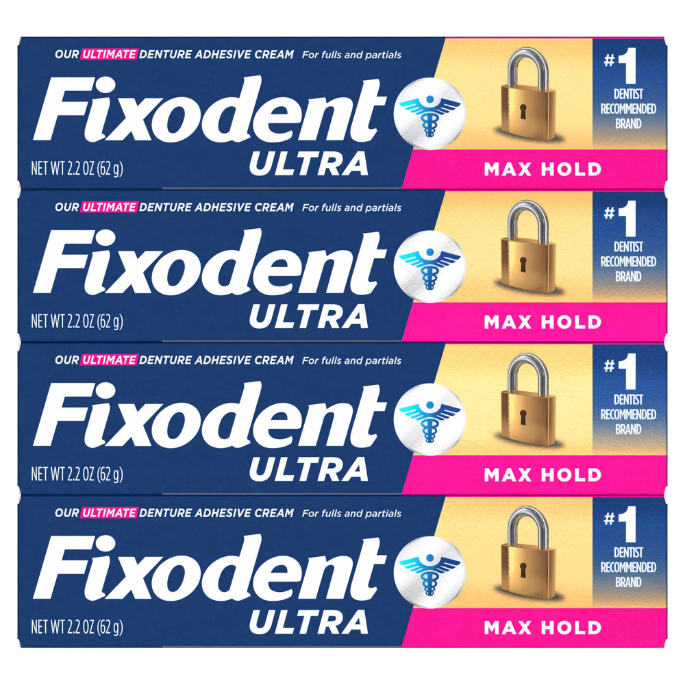 Full denture user applying Fixodent Ultra Max Hold for stability