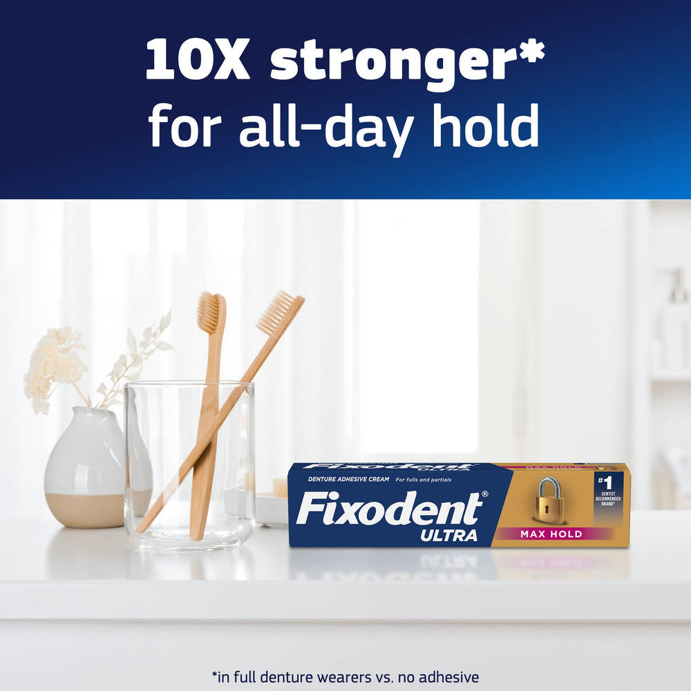 Partial denture use with Fixodent Ultra Max Hold for secure seating
