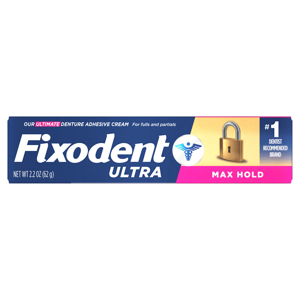 Close-up of Fixodent Ultra Max Hold tube cap