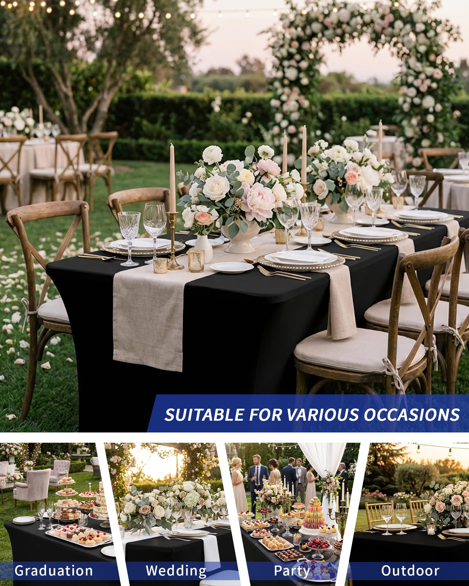 Fixwal black table cloth protects tables from dust and scratches at gatherings