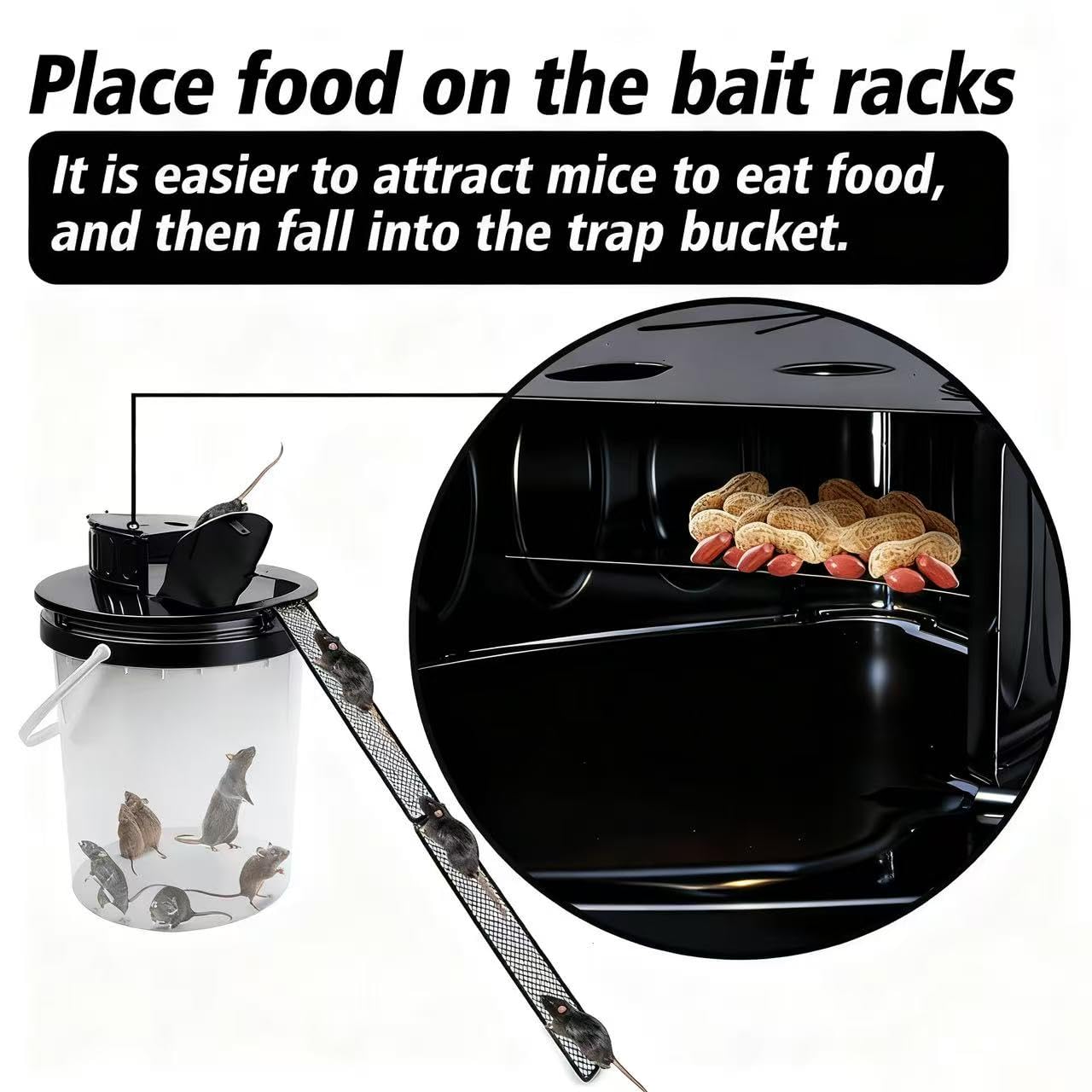 FKXQJS bucket lid mouse trap bait tray inside for secure bait placement