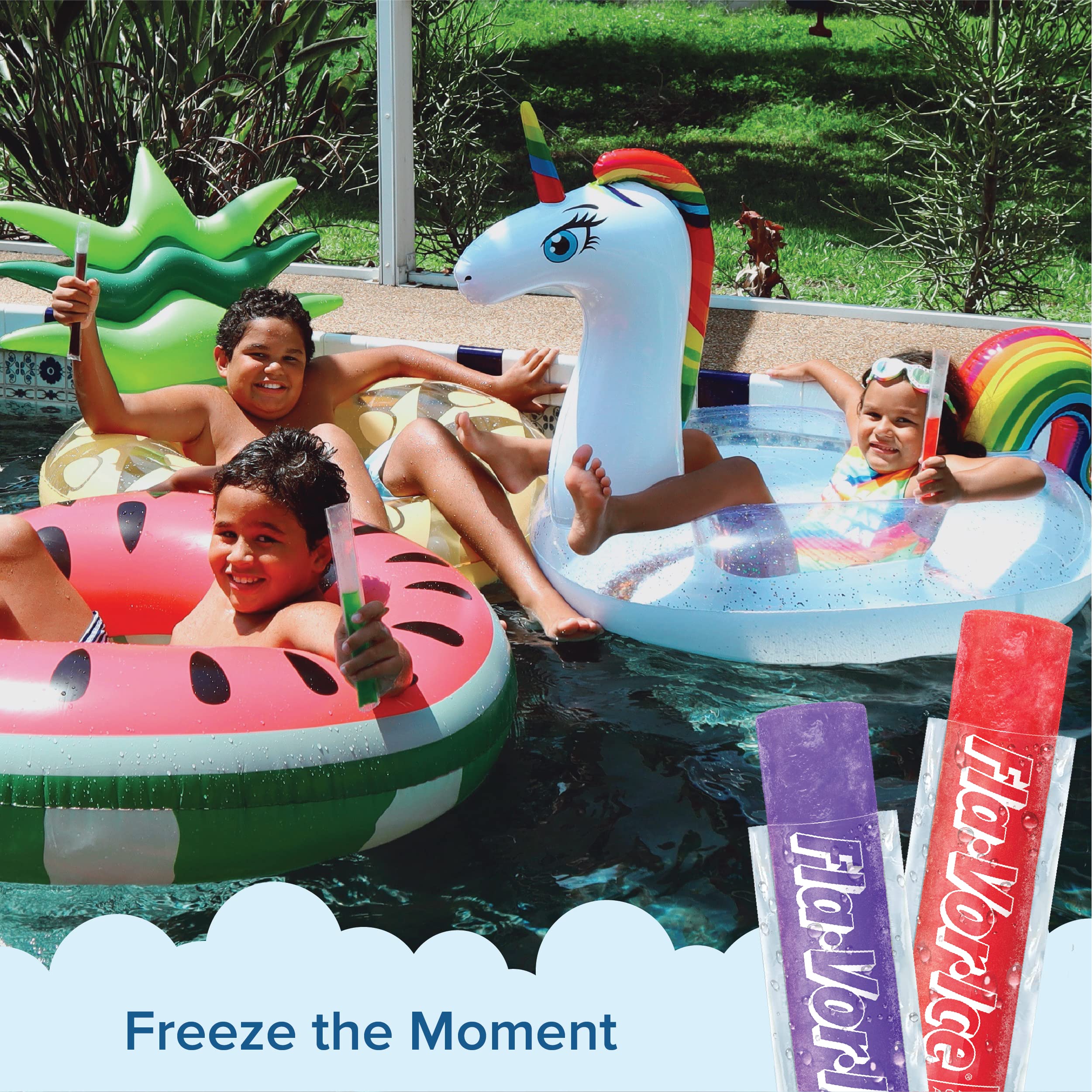 Fla-Vor-Ice kids-sharing moment shows simple, frozen treats for groups.