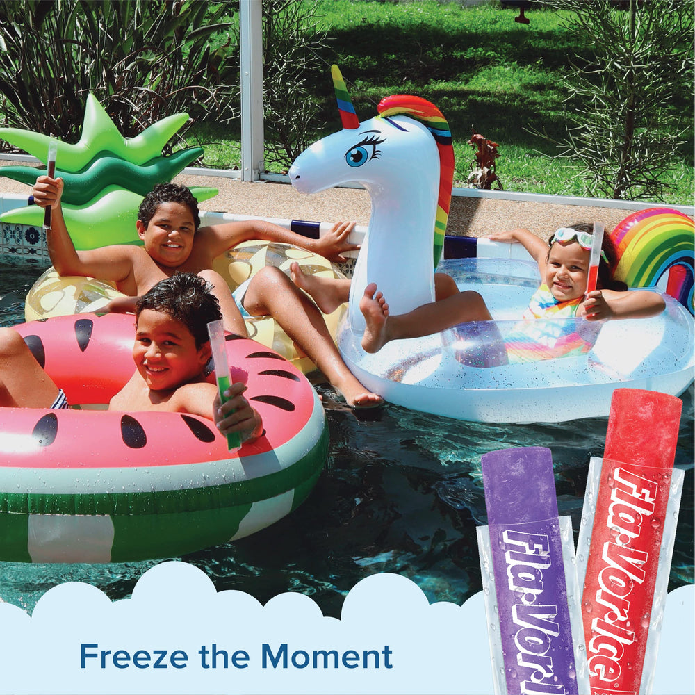 Fla-Vor-Ice kids-sharing moment shows simple, frozen treats for groups.