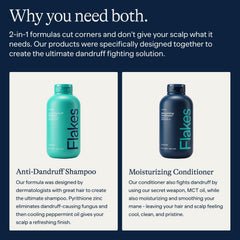 Flakes conditioner bottle pour emphasizes MCT oil for hair hydration.
