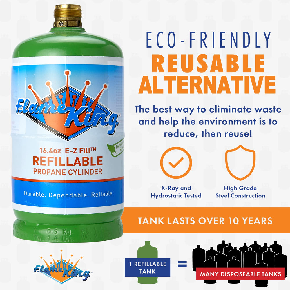 Flame King cap and Allen key included for easy maintenance and refilling