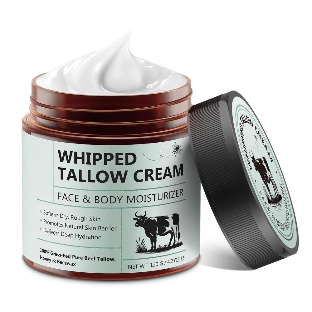 FlameBeauty whipped beef tallow jar showing rich hydration for face and body