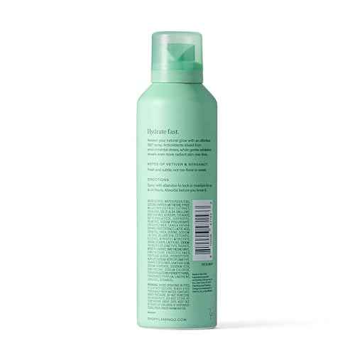 Flamingo spray mist on skin shows fast absorption and rub-free application.