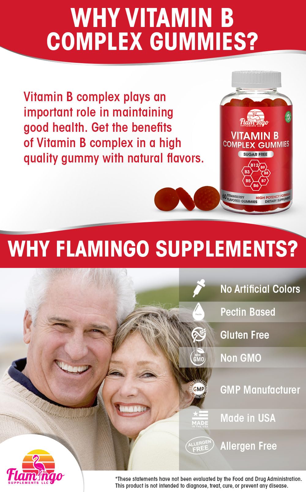 Flamingo Supplements Sugar Free Vitamin B Complex prenatal-ready packaging for easy daily intake